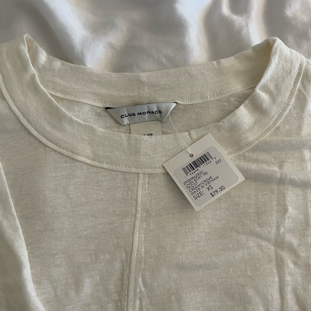 NWT Club Monaco Linen Boxy Tee size xs white egret